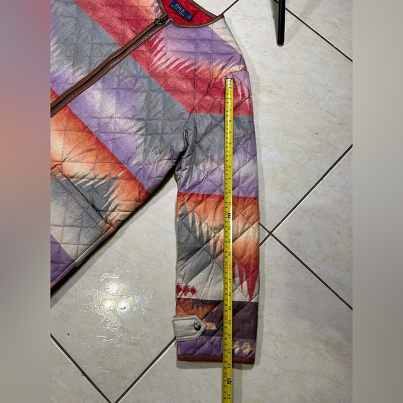DAMAGE Polo Ralph Lauren Quilted Leather Trim Southwest Aztec Multi Color Jacket - Picture 7 of 12
